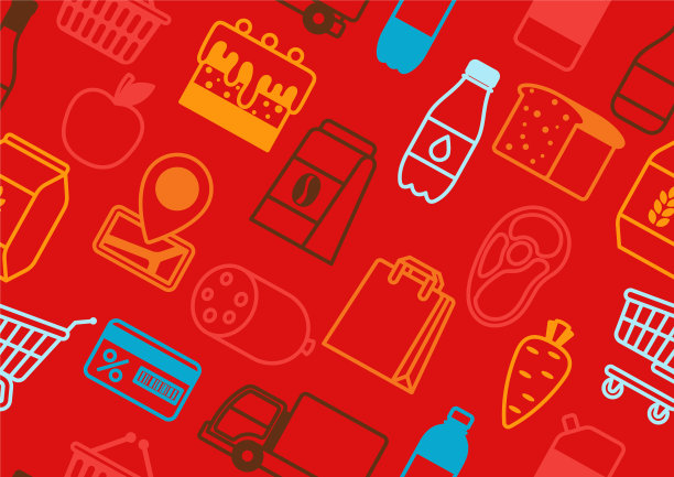 超市无缝模式与食品图标图片下载