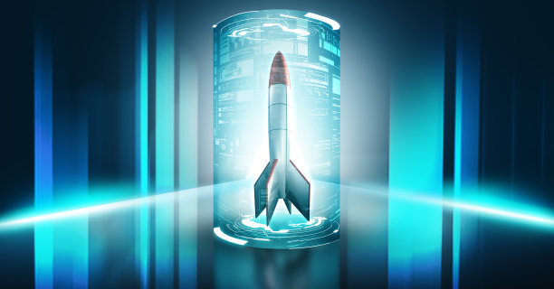 火箭的未来背景和霓虹灯。创业创新理念。图片下载