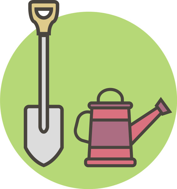 花园用品铲和喷壶图片下载