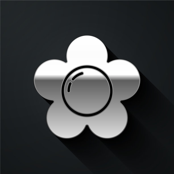 银色花图标孤立在黑色背景图片下载