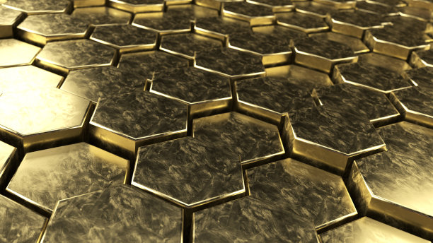 金金属六边形背景，3d渲染插图图片下载