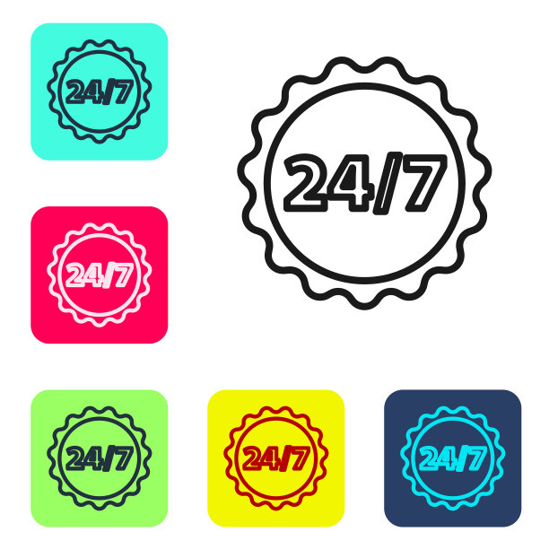 黑线时钟24小时图标隔离在白色图片下载