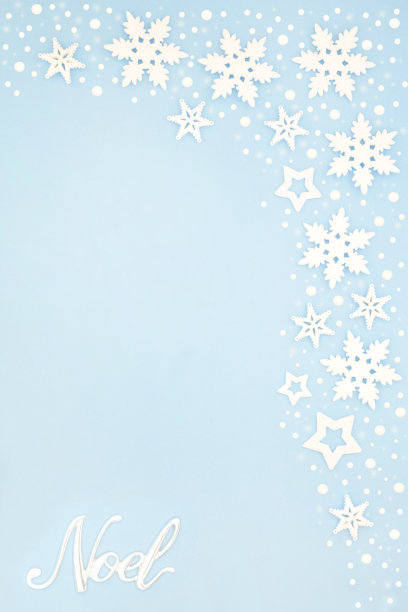 银色诺埃尔在雪花背景边界上签名图片下载