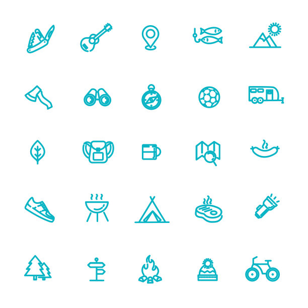 露营，自然和户外活动的图标图片下载