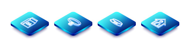 设置猫，狗项圈，宠物碗和房子的食物袋和爪印宠物图标。向量图片下载