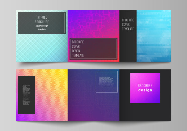 最小矢量可编辑布局的正方形格式包括设计模板三联小册子，传单，杂志。抽象几何图案与彩色渐变商业背景。图片下载