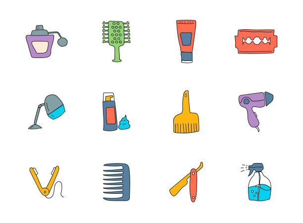 理发店涂鸦孤立白色。理发店图标设置为网页设计，用户界面，移动应用程序和打印图片下载