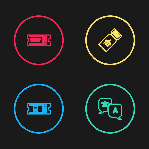 设置线路巴士票，翻译，航空公司和票图标。向量图片下载