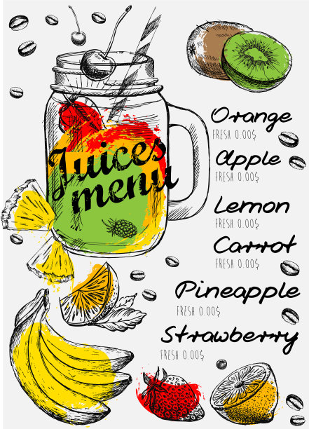 果汁菜单手绘奶昔图片下载