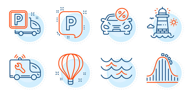 汽车服务灯塔和波浪图标设置汽车图片下载