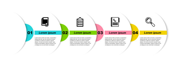 设置行证书模板，剪贴板与检查表，电话簿和放大镜。业务信息模板。向量图片下载
