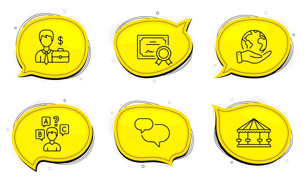 聊天信息旋转木马和测验测试图标集图片下载