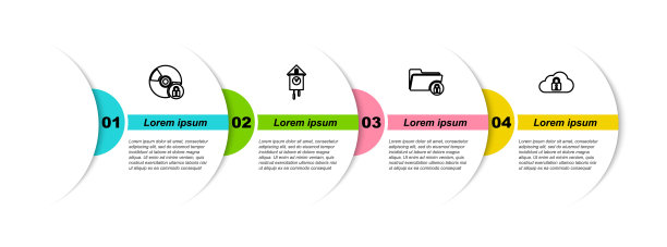 集行CD或DVD盘锁，复古墙表，文件夹和云计算。业务信息图模板。向量图片下载
