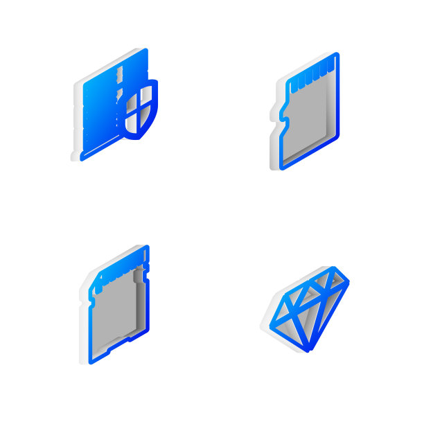 设置等距线Micro SD存储卡，服务器与盾牌，钻石图标。向量图片下载