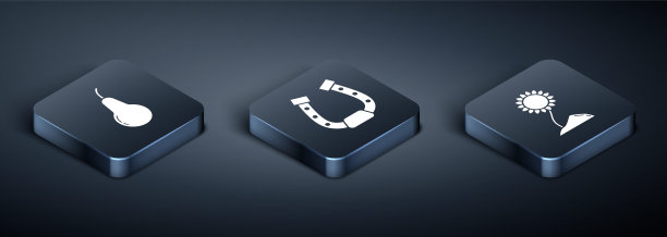 设置等距梨，向日葵和马蹄图标。向量图片下载