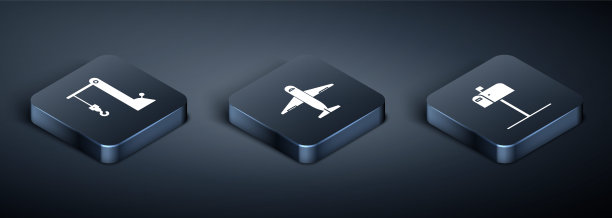 设置等距港口起重机，打开邮箱和飞机图标。向量图片下载