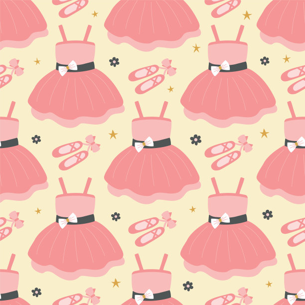 无缝模式的芭蕾舞女裙，芭蕾舞者，花，和星星图片下载