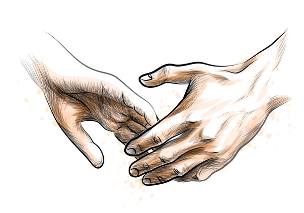 男性和女性手牵手，做出信任的手势图片下载