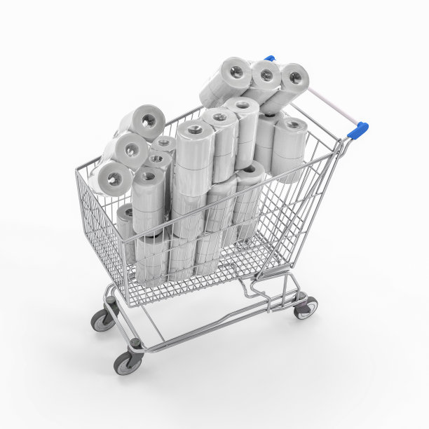 卫生纸包装在购物车里图片下载