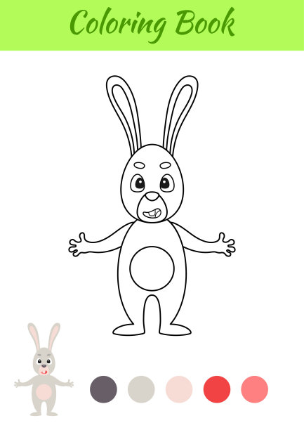 涂色页快乐的兔子。儿童涂色书。为学前儿童和学步儿童和可爱的动物举办的教育活动。平面卡通彩色矢量插图。图片下载