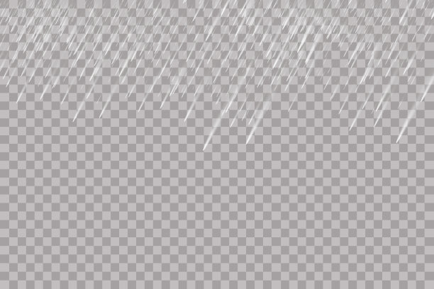 雨透明模板背景。水滴下落纹理。自然降雨在方格背景。图片下载