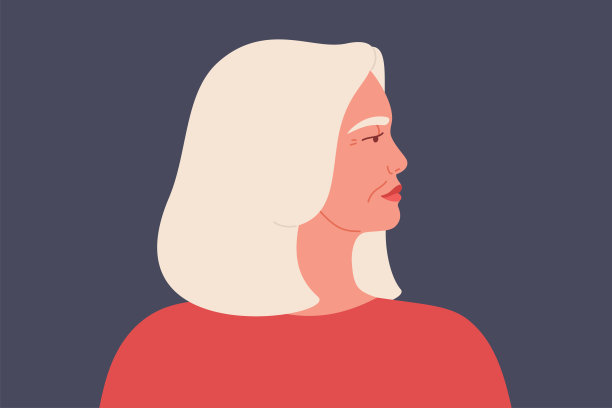 成熟的白人女性肖像侧视图。自信的资深商务女性，灰白的头发和皱纹。图片下载