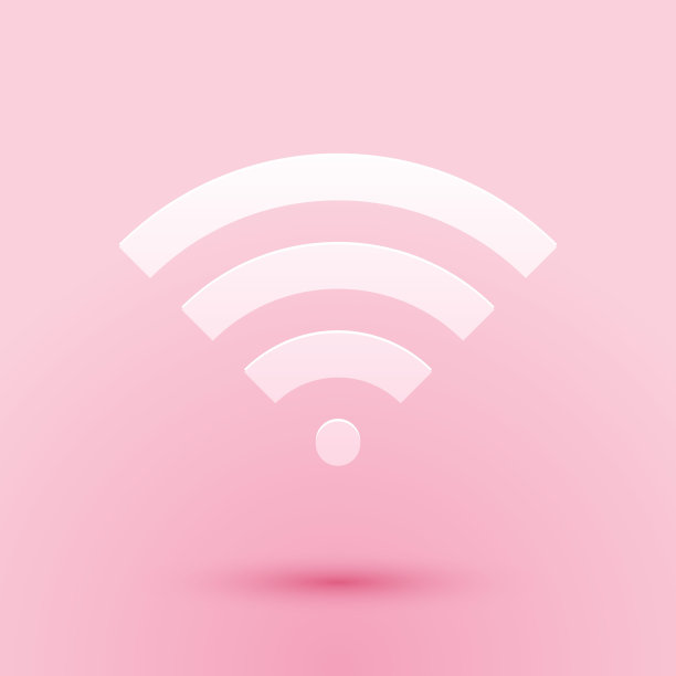 纸切割Wi-Fi无线互联网网络符号图标孤立在粉红色的背景上。纸艺术风格。向量图片下载