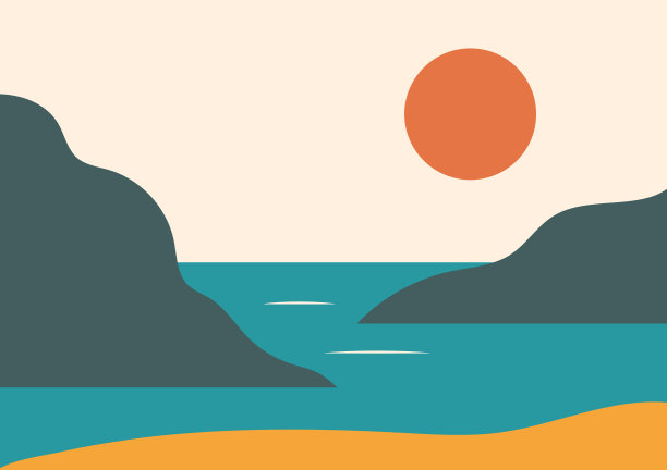 简单的景观海报与山红日图片下载