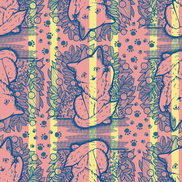 小猫Boss无缝表面图案设计图片下载