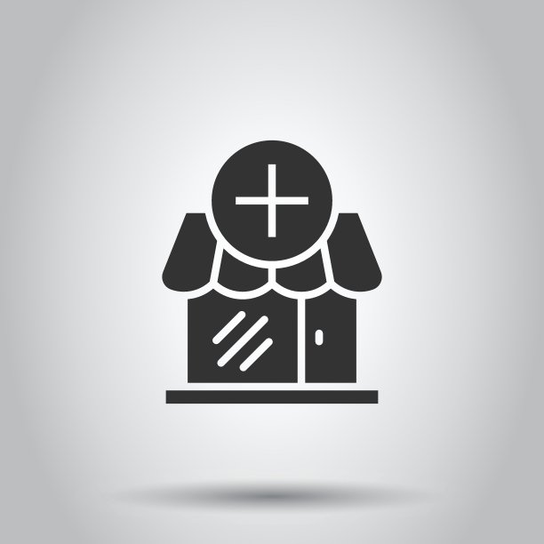 商场图标在平坦的风格。在白色孤立的背景上存储矢量插图。商店经营理念。图片下载