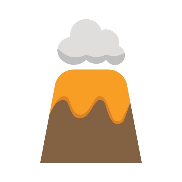 火山矢量平面图标。孤立的火山山，熔岩，火山口，热岩浆。矢量插图。图片下载