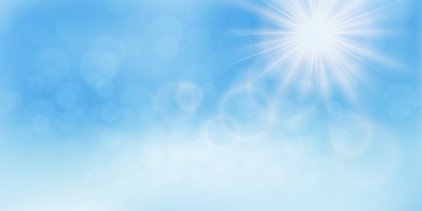 蓝天，有云，有太阳。宽屏天空景观全景场景与光线，彩色天空景观EPS 10图片下载