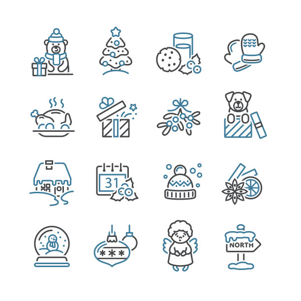 一套圣诞图标的设计和装饰图片下载