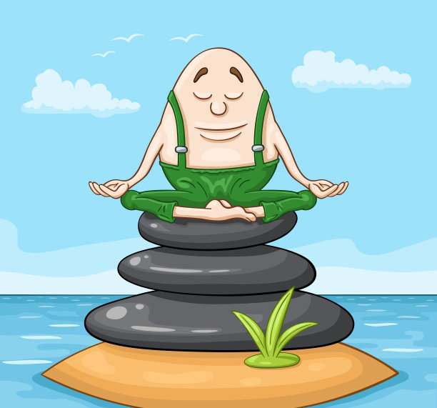 矮胖蛋坐在禅宗石堆上图片下载