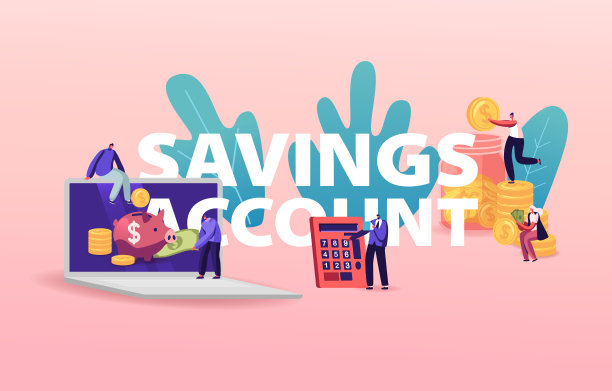 储蓄账户的概念。小角色与巨大的小猪银行，计算器和金币收集钱，银行存款图片下载