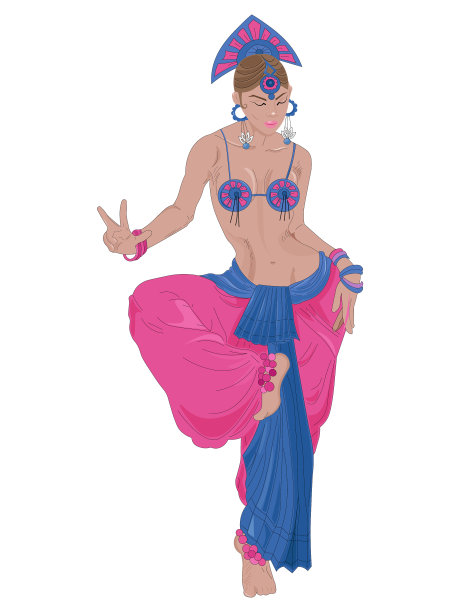 穿着粉色和蓝色衣服的东方舞女图片下载