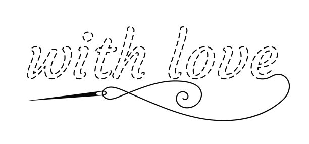 剪影的刺绣题字“与爱”与中断轮廓。图片下载
