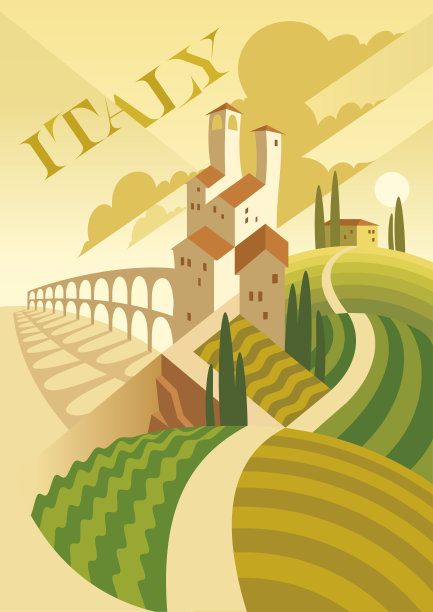 传统的欧洲乡村景观，葡萄园，老房子和渡槽图片下载