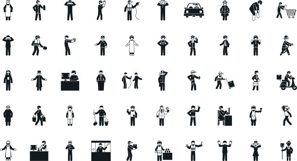 必不可少的象形文字工人图标设置剪影图片下载