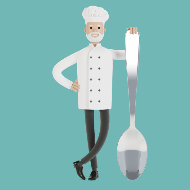 厨师用大勺子。3D插图卡通风格。图片下载