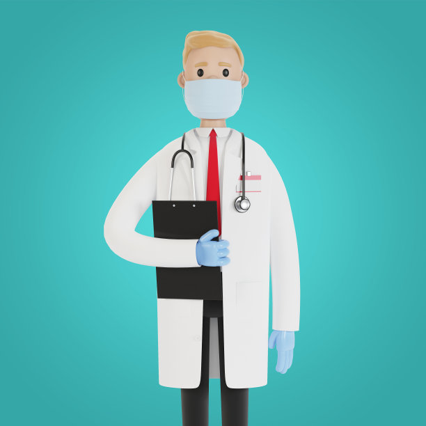 一个戴着口罩和手套的医生的肖像。3D插图卡通风格。图片下载