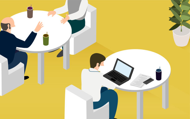 男性等距工作在一个共同的工作空间图片下载