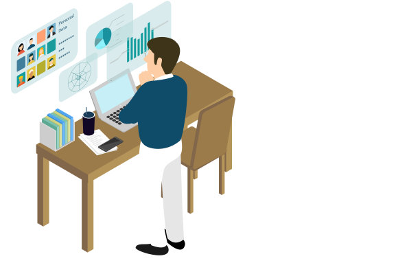 一个手放在下巴上思考工作等距的人图片下载