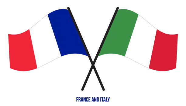 法国和意大利的国旗交叉飘扬图片下载