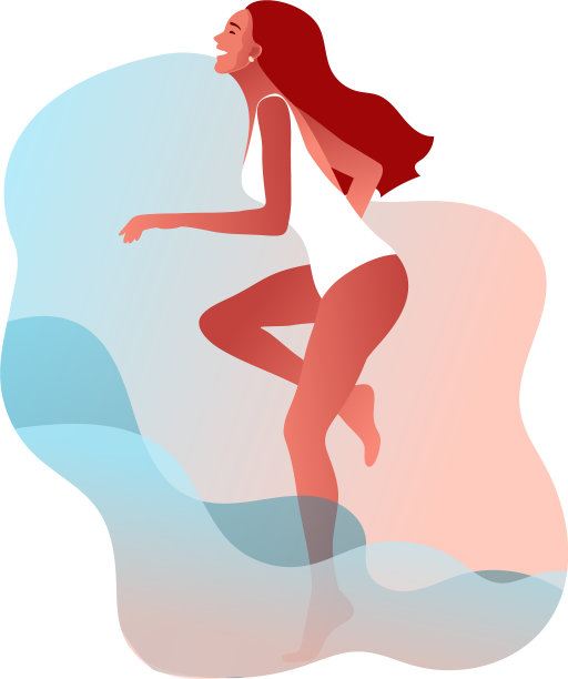 美丽的年轻女子奔向海浪图片下载