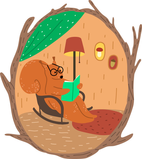 棕色松鼠戴着眼镜坐在扶手椅上图片下载