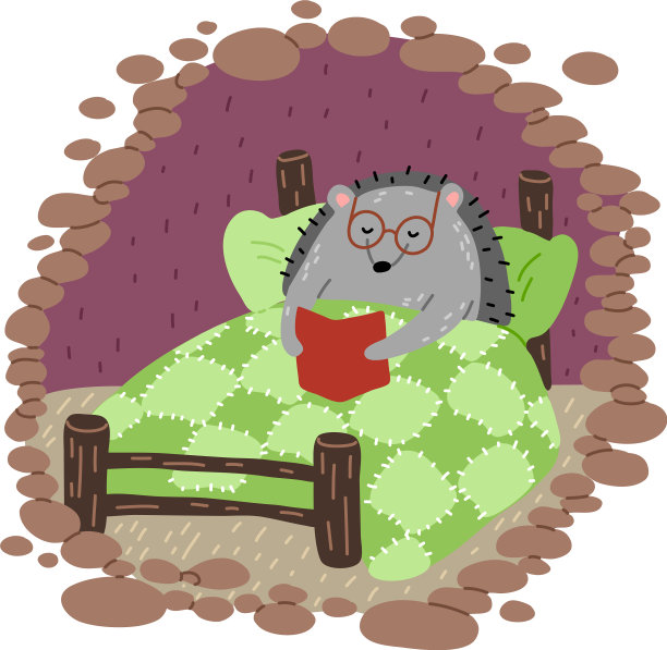 灰刺猬戴着眼镜在床上看书图片下载