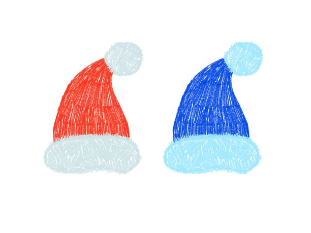两顶红蓝相间的手绘圣诞老人帽子图片下载