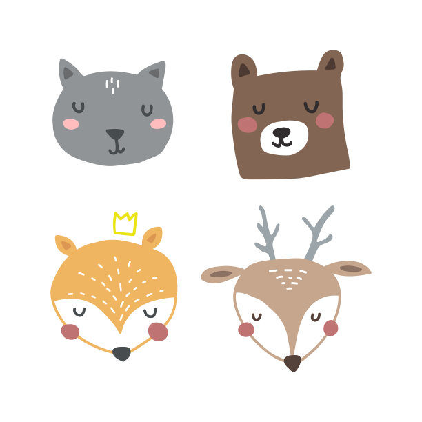 设置可爱的手画昏昏欲睡的动物角色图片下载