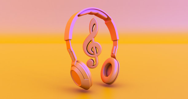 耳机和音符-音乐的概念。三维渲染图片下载